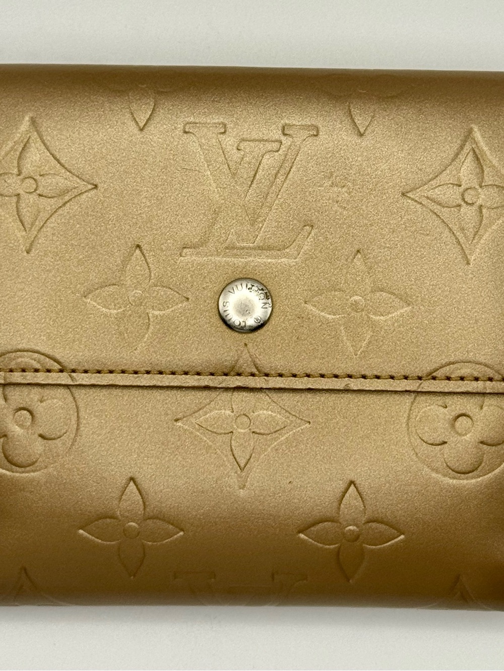 Louis Vuitton Verniz Gold Compact Embossed Monogram Wallet